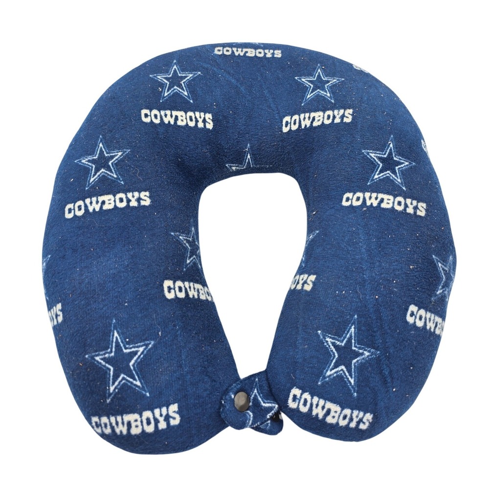 Dallas Cowboys NFL Travel Neck Pillow Navy Blue Star Logo Plush Snap Closure